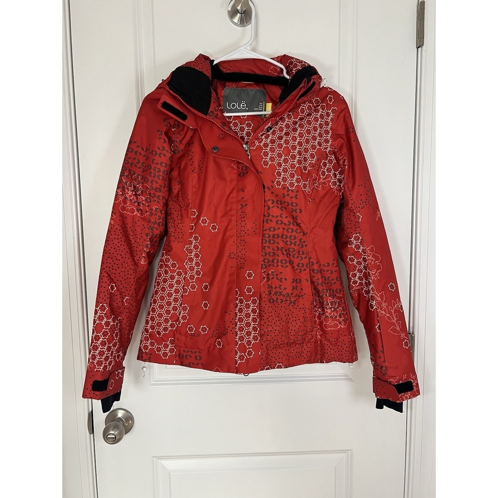 Women's Lole Ski Snowboard Red Floral Jacket Hooded Size XS Waterproof